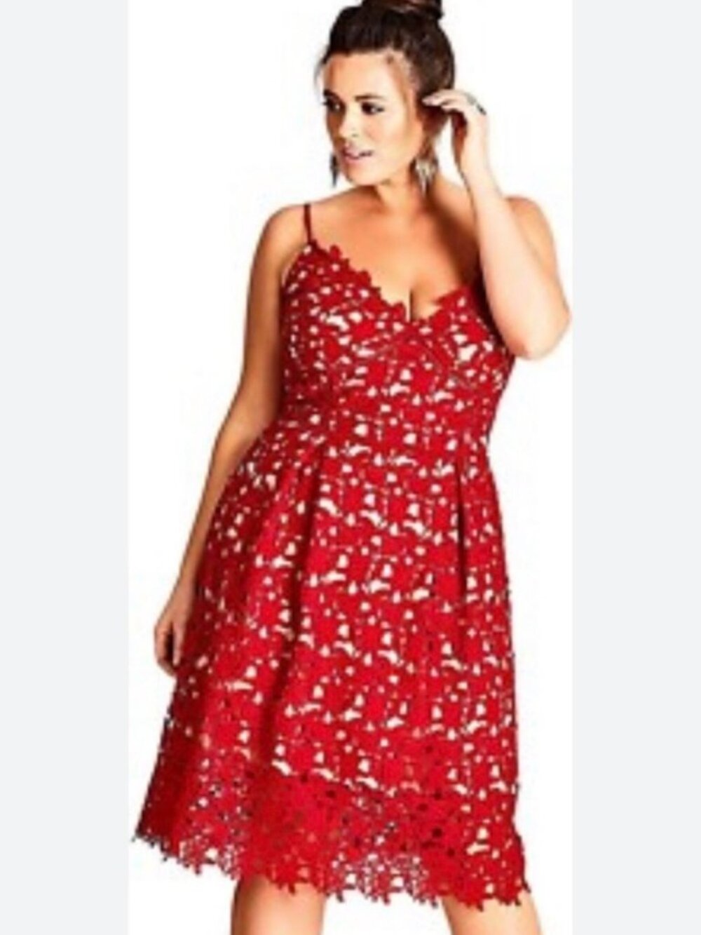 City Chic So Fancy Red Lace Midi Dress